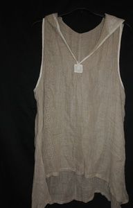 Beige Creme Grass Fine Burlap Hoodie Tunic L